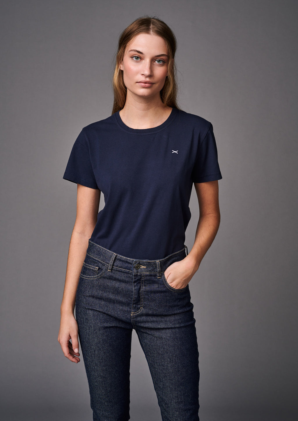 SHORT SLEEVE COTTON T-SHIRT GISELLE - NAVY