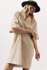 LINEN COTTON DRESS ISABEAU - NATURAL - DRESSES - SCAPA FASHION - SCAPA OFFICIAL