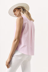 STRIPED SLEEVELESS COTTON SHIRT ADINDA - LIGHT BEIGE/LIGHT PINK/LIGHT BLUE - SHIRTS - SCAPA FASHION - SCAPA OFFICIAL
