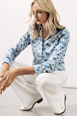 FLORAL PRINTED COTTON SHIRT HELINA - DENIM BLUE - SHIRTS - SCAPA FASHION - SCAPA OFFICIAL