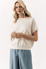 SOFT COTTON BLEND KNIT  PULL GOLDIE - OFF WHITE/PINK/TAUPE - PULLS - SCAPA FASHION - SCAPA OFFICIAL