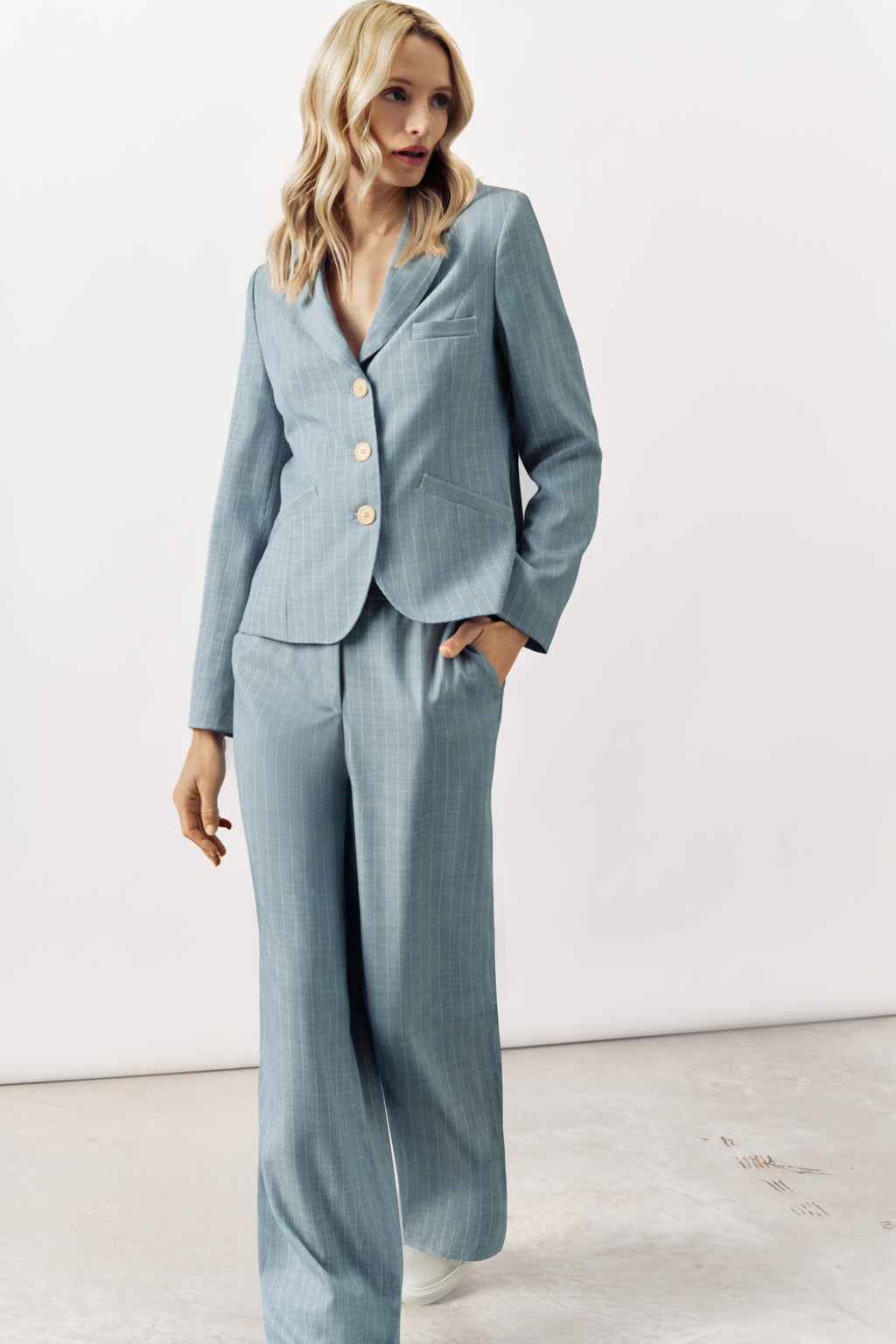 TAILORED PINSTRIPE BLAZER  BOSTON - DENIM BLUE - JACKETS - SCAPA FASHION - SCAPA OFFICIAL