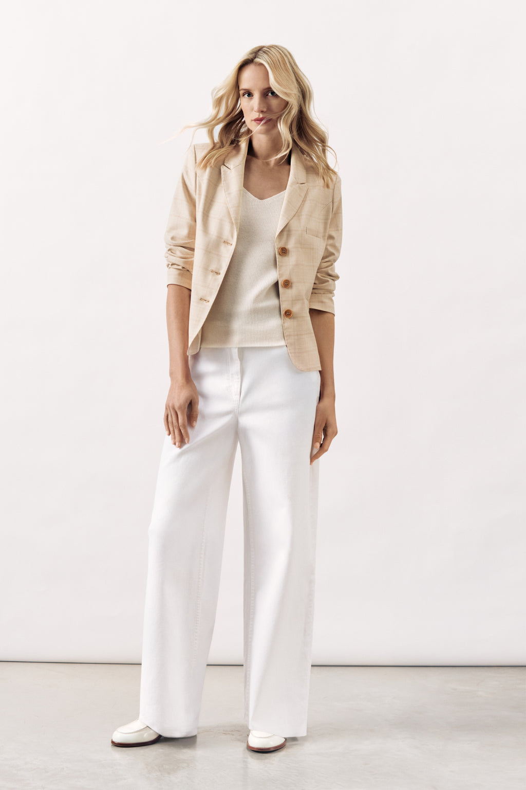 CHECKERED TAILORED BLAZER  BOSTON - BEIGE AND SKY - JACKETS - SCAPA FASHION - SCAPA OFFICIAL