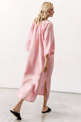 RELAXED LINEN MIDI DRESS KATYA - LIGHT PINK AND SAND - DRESSES - SCAPA FASHION - SCAPA OFFICIAL