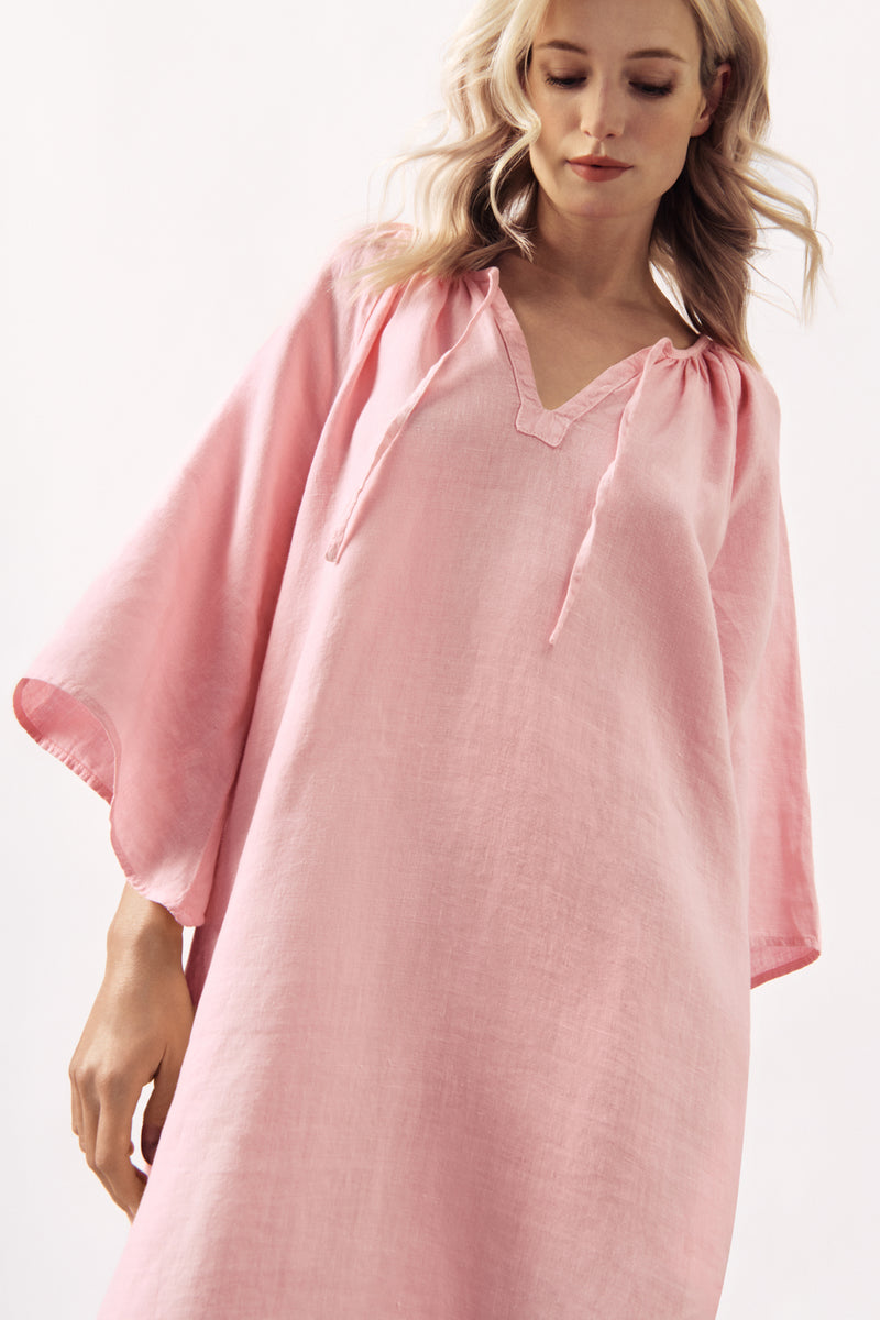 RELAXED LINEN MIDI DRESS KATYA - LIGHT PINK AND SAND - DRESSES - SCAPA FASHION - SCAPA OFFICIAL