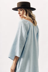 RELAXED LINEN MIDI DRESS KATYA - WHITE AND LIGHT BLUE - DRESSES - SCAPA FASHION - SCAPA OFFICIAL