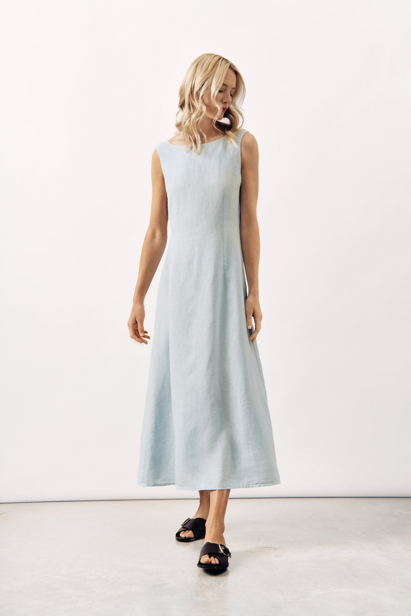 SLEEVELESS LINEN MIDI DRESS SOLEINE - WHITE/LIGHT PINK/ LIGHT BLUE - DRESSES - SCAPA FASHION - SCAPA OFFICIAL