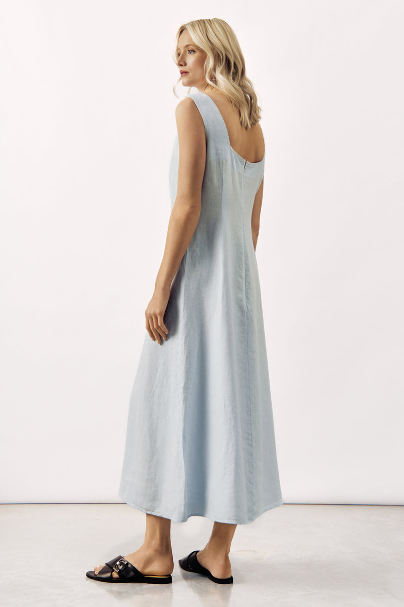 SLEEVELESS LINEN MIDI DRESS SOLEINE - WHITE/LIGHT PINK/ LIGHT BLUE - DRESSES - SCAPA FASHION - SCAPA OFFICIAL