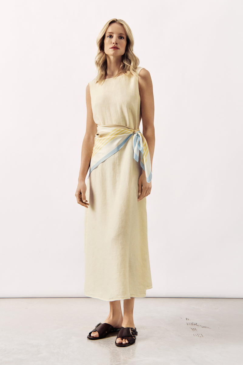SLEEVELESS LINEN MIDI DRESS SOLEINE - NAVY/WINE/SAND - DRESSES - SCAPA FASHION - SCAPA OFFICIAL