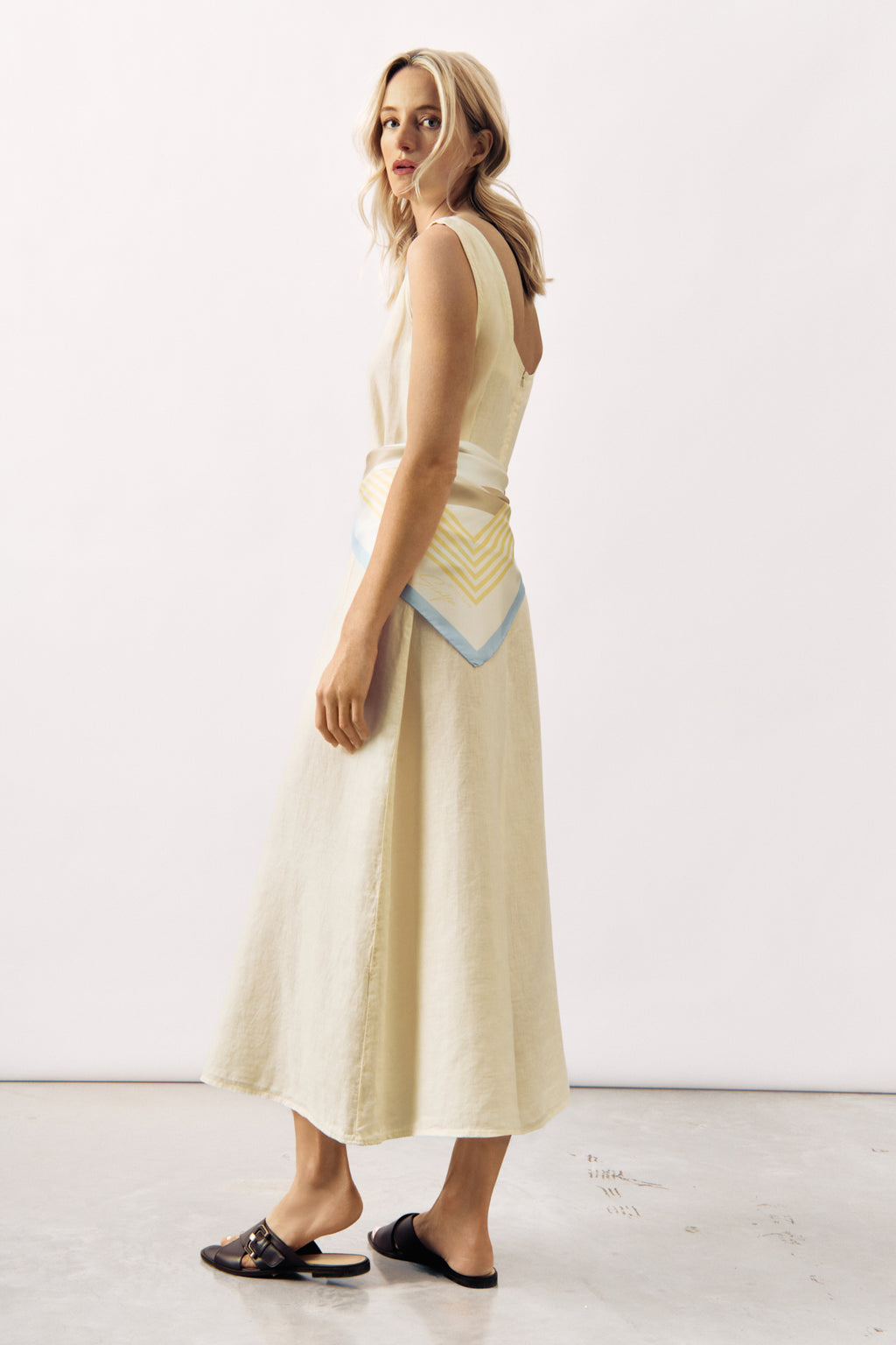 SLEEVELESS LINEN MIDI DRESS SOLEINE - NAVY/WINE/SAND - DRESSES - SCAPA FASHION - SCAPA OFFICIAL