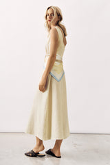 SLEEVELESS LINEN MIDI DRESS SOLEINE - NAVY/WINE/SAND - DRESSES - SCAPA FASHION - SCAPA OFFICIAL