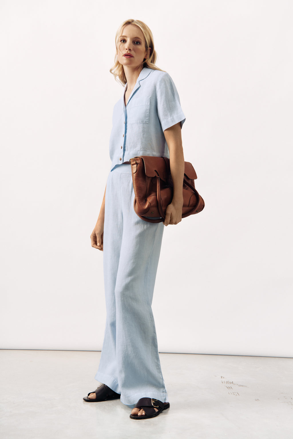 CROPPED  LINEN SHIRT SERINA - WHITE/LT BLUE/KHAKI - SHIRTS - SCAPA FASHION - SCAPA OFFICIAL