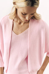 RIBBED COTTON BLEND CARDIGAN SIMILAN - OFF WHITE/TAUPE/PINK - PULLS - SCAPA FASHION - SCAPA OFFICIAL