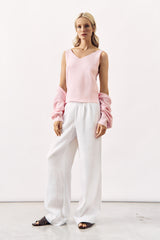 RIBBED COTTON BLEND SLEEVELESS KNITTED TOP SURIN - IVORY/TAUPE/PINK - PULLS - SCAPA FASHION - SCAPA OFFICIAL