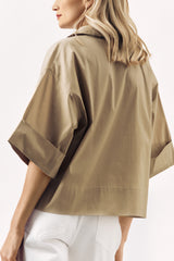 COTTON BLEND SHIRT KRYA - WHITE/ DARK BEIGE - SHIRTS - SCAPA FASHION - SCAPA OFFICIAL