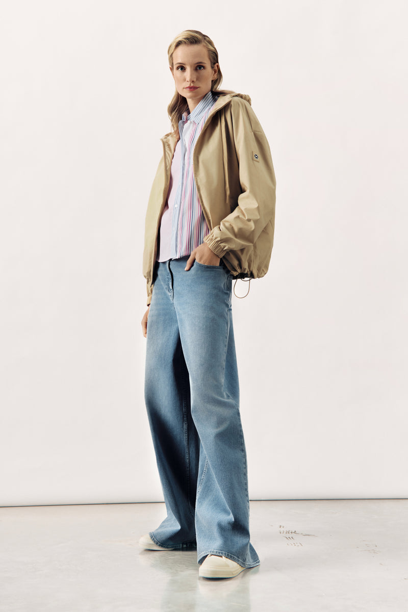 LIGHTWEIGHT HOODED JACKET  ZENDAYA - CAMEL AND NAVY - JACKETS - SCAPA FASHION - SCAPA OFFICIAL