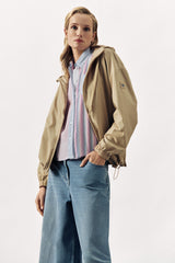 LIGHTWEIGHT HOODED JACKET  ZENDAYA - CAMEL AND NAVY - JACKETS - SCAPA FASHION - SCAPA OFFICIAL