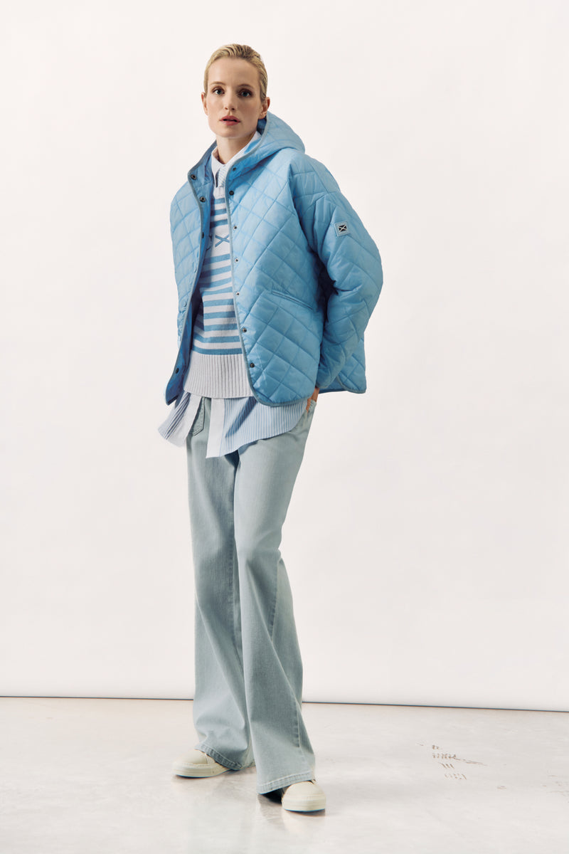 QUILTED HOODED JACKET JULIETTE - LIGHT BLUE - JACKETS - SCAPA FASHION - SCAPA OFFICIAL