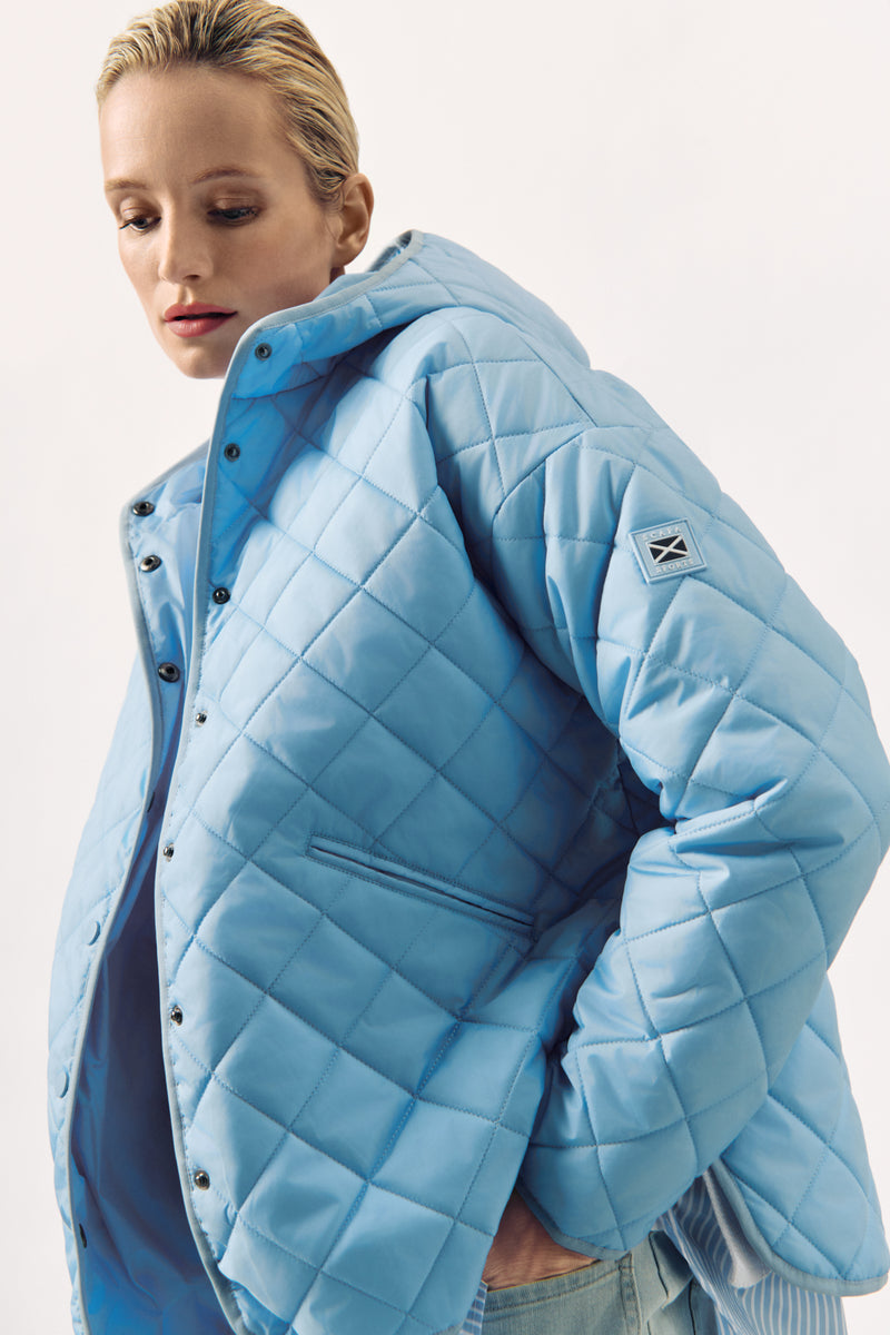 QUILTED HOODED JACKET JULIETTE - LIGHT BLUE - JACKETS - SCAPA FASHION - SCAPA OFFICIAL