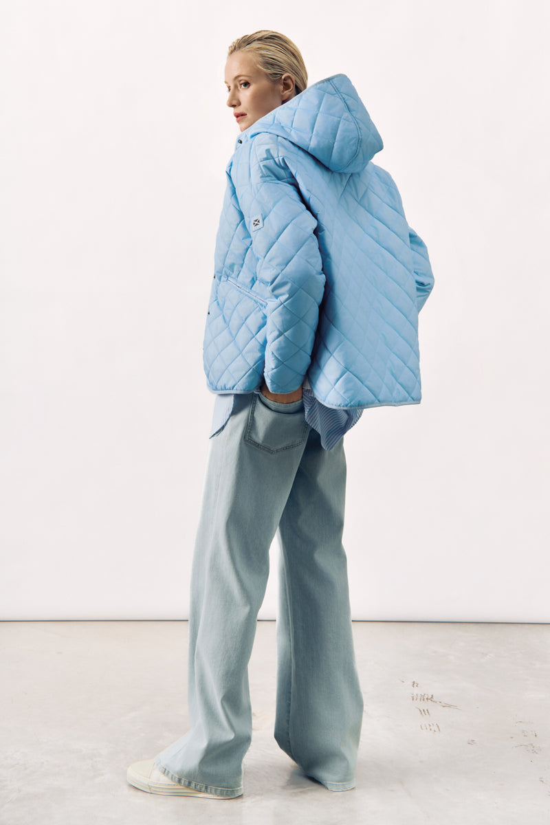 QUILTED HOODED JACKET JULIETTE - LIGHT BLUE - JACKETS - SCAPA FASHION - SCAPA OFFICIAL