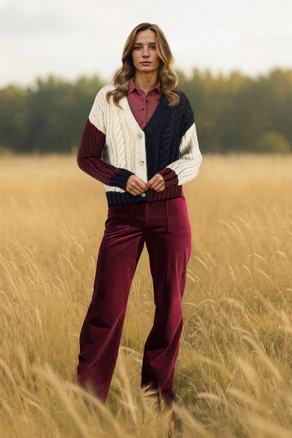 COLORBLOCK ALPACA CABLE-KNIT CARDIGAN FITCH