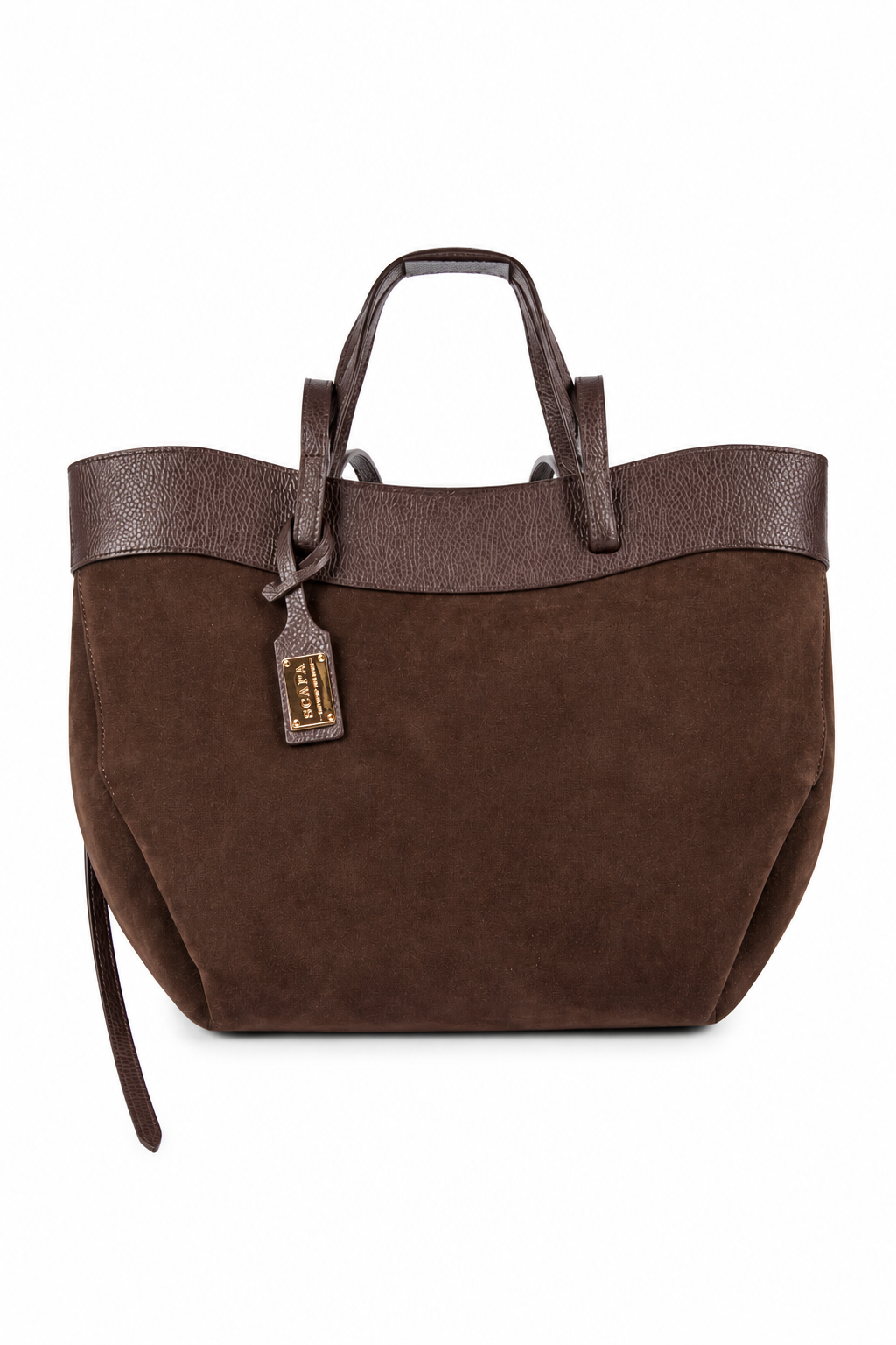 SUEDE HANDBAG - LIGHT BROWN - BAGS - SCAPA FASHION - SCAPA OFFICIAL