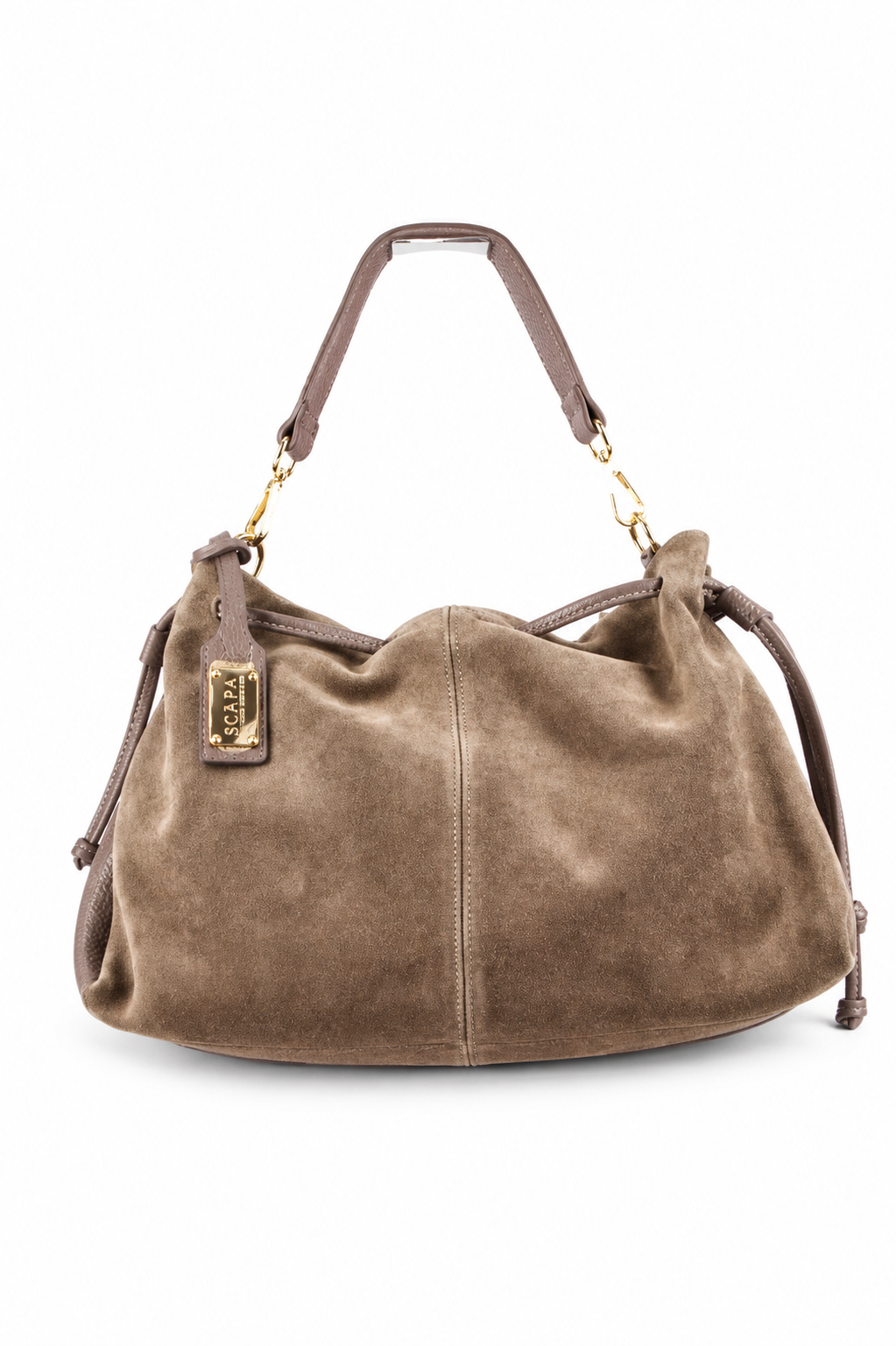 SUEDE HANDBAG MARLENE - TAUPE/LIGHT BROWN - BAGS - SCAPA FASHION - SCAPA OFFICIAL