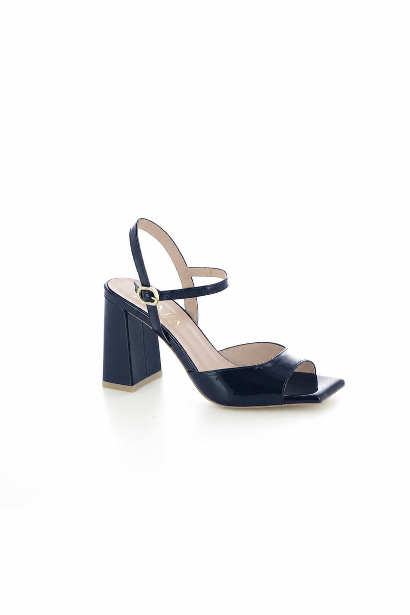 LEATHER CHUNKY HEEL PIGALLE - NAVY
