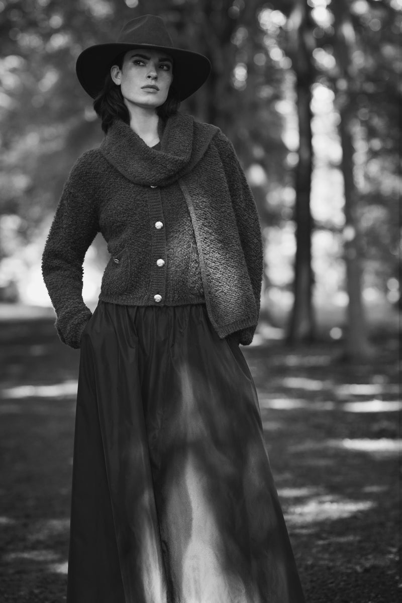 TAFFETA ODINA MAXI SKIRT - DARK BROWN - SKIRTS - SCAPA FASHION - SCAPA OFFICIAL