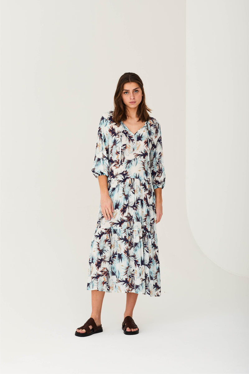 DRESS  LAKSMI - AQUA OR ORANGE MULTICOLOR PRINT