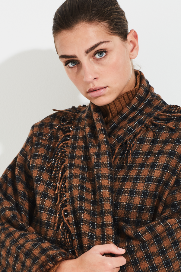 PLAID PONCHO STYLE COAT OAKLEY
