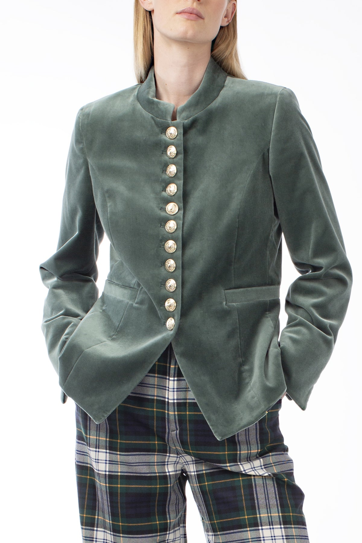 COTTON VELVET SINGLE-BREASTED JACKET HYLTON - JACKETS - SCAPA FASHION - SCAPA OFFICIAL