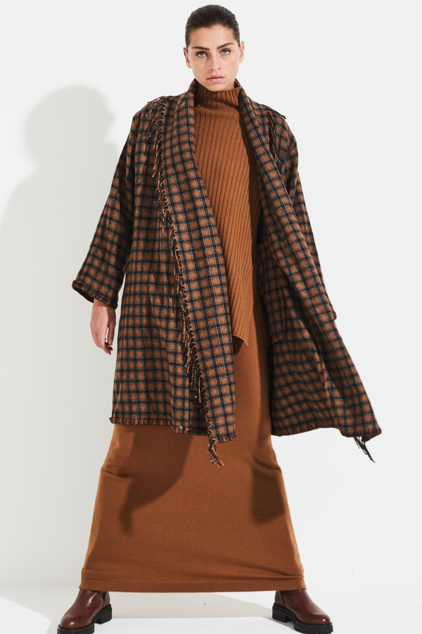 PLAID PONCHO STYLE COAT OAKLEY