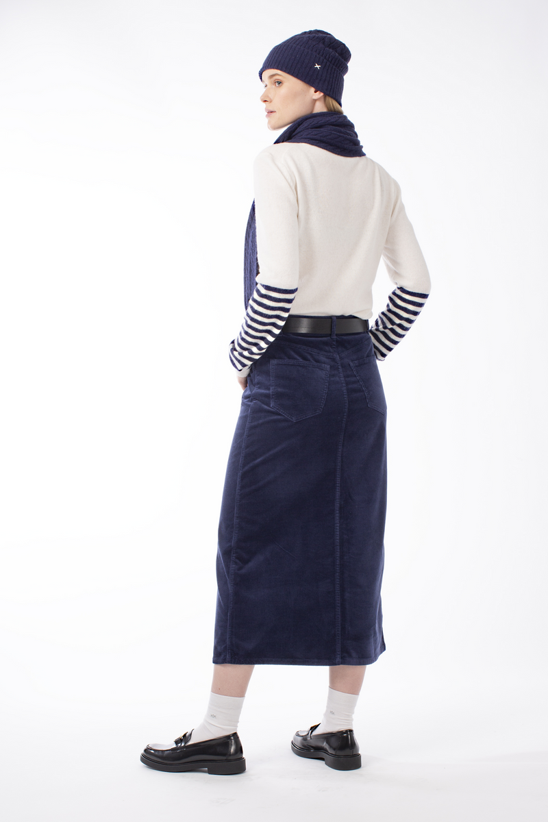 COTTON STRETCH DENIM FRONT SPLIT SKIRT MERYN - SKIRTS - SCAPA FASHION - SCAPA OFFICIAL
