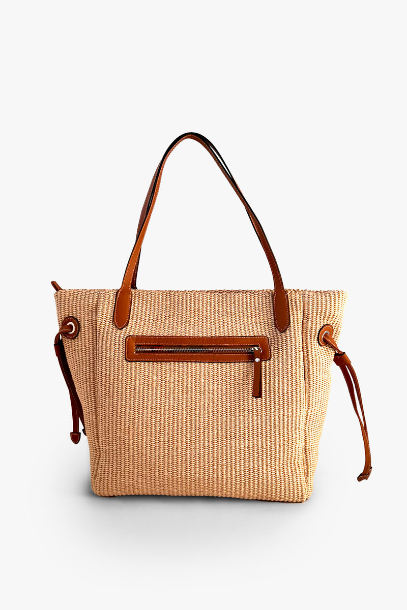 RAFFIA BAG WITH LEATHER DETAILS LIO - BAGS - SCAPA FASHION - SCAPA OFFICIAL