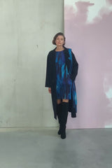 ITALIAN SLIK MARINE ABSTRACT PRINT DRESS MOONLIGHT