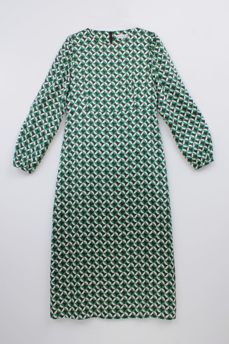 GEOMETRIC PRINT SILK DRESS GRACY - DRESSES - SCAPA FASHION - SCAPA OFFICIAL