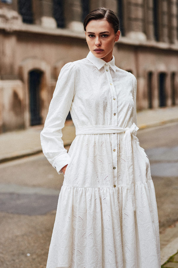 COTTON EMBROIDERED DRESS CINNAMON - DRESSES - SCAPA FASHION - SCAPA OFFICIAL