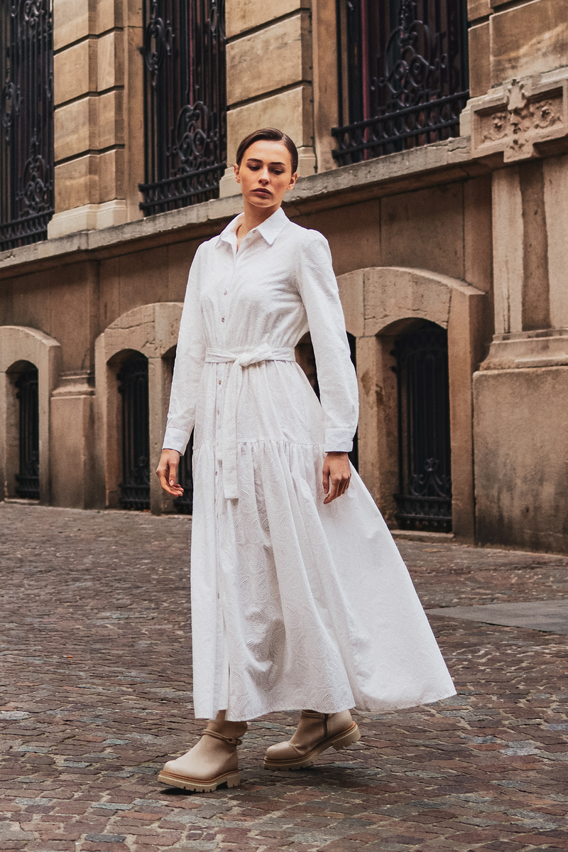 COTTON EMBROIDERED DRESS CINNAMON - DRESSES - SCAPA FASHION - SCAPA OFFICIAL